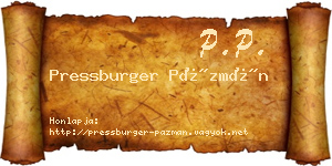 Pressburger Pázmán névjegykártya